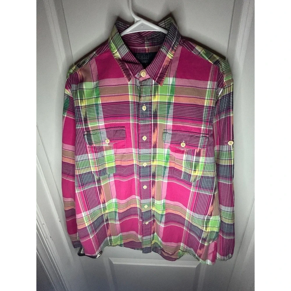 Vintage Polo Ralph Lauren Aztec Navajo Multi Color Button Up Dress Shirt‎ Mens L